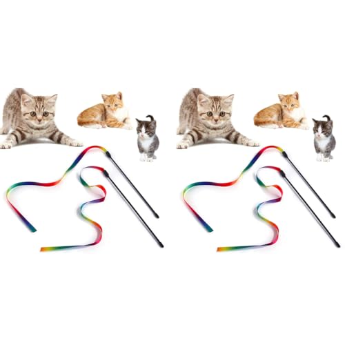 Qpets® Cat Rainbow Wand Toys Interactive Toy Colorful Ribbon Charmer for Kittens Games and Playing Pet 4PCS Qpets® Cat Rainbow Wand Toys Interactive Toy Colorful Ribbon Charmer for Kittens Games and Playing Pet 4PCS